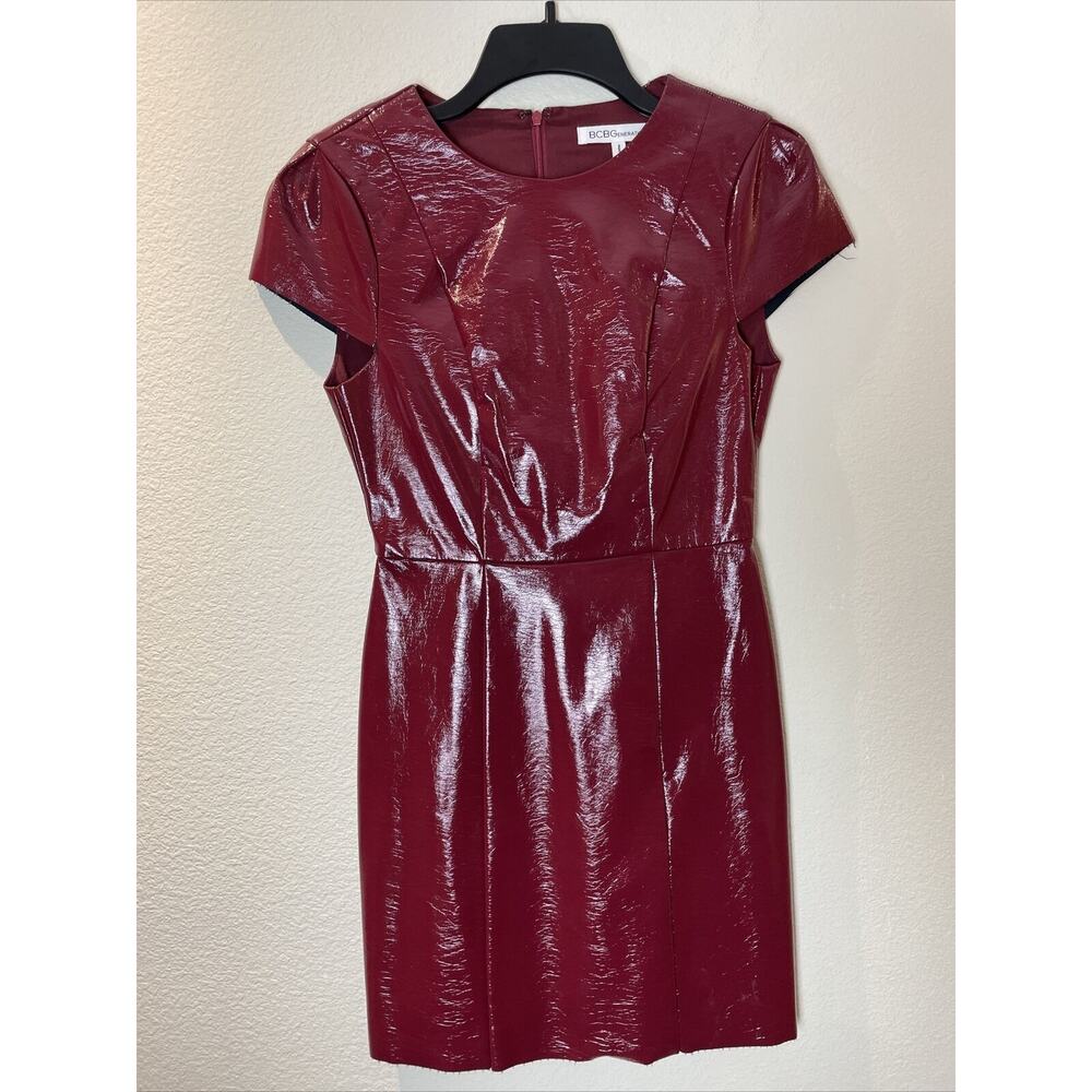 bcbgeneration, red faux patent leather short dress, size 0, nwt